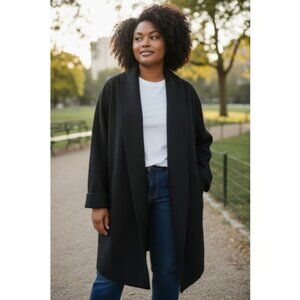 NORTHERN STYLE Black Shawl Collar Cardigan Style Wool Coat Plus Size 20W